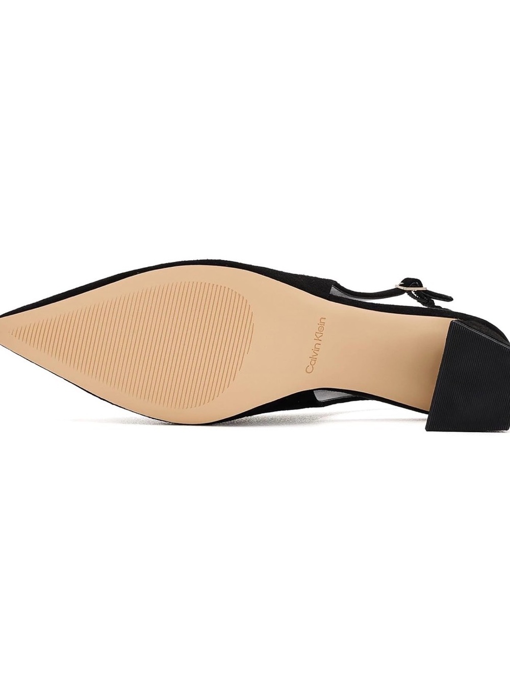 Calvin Klein Black Suede Slingback Pointed Block Heel NWOB - Picture 5 of 7